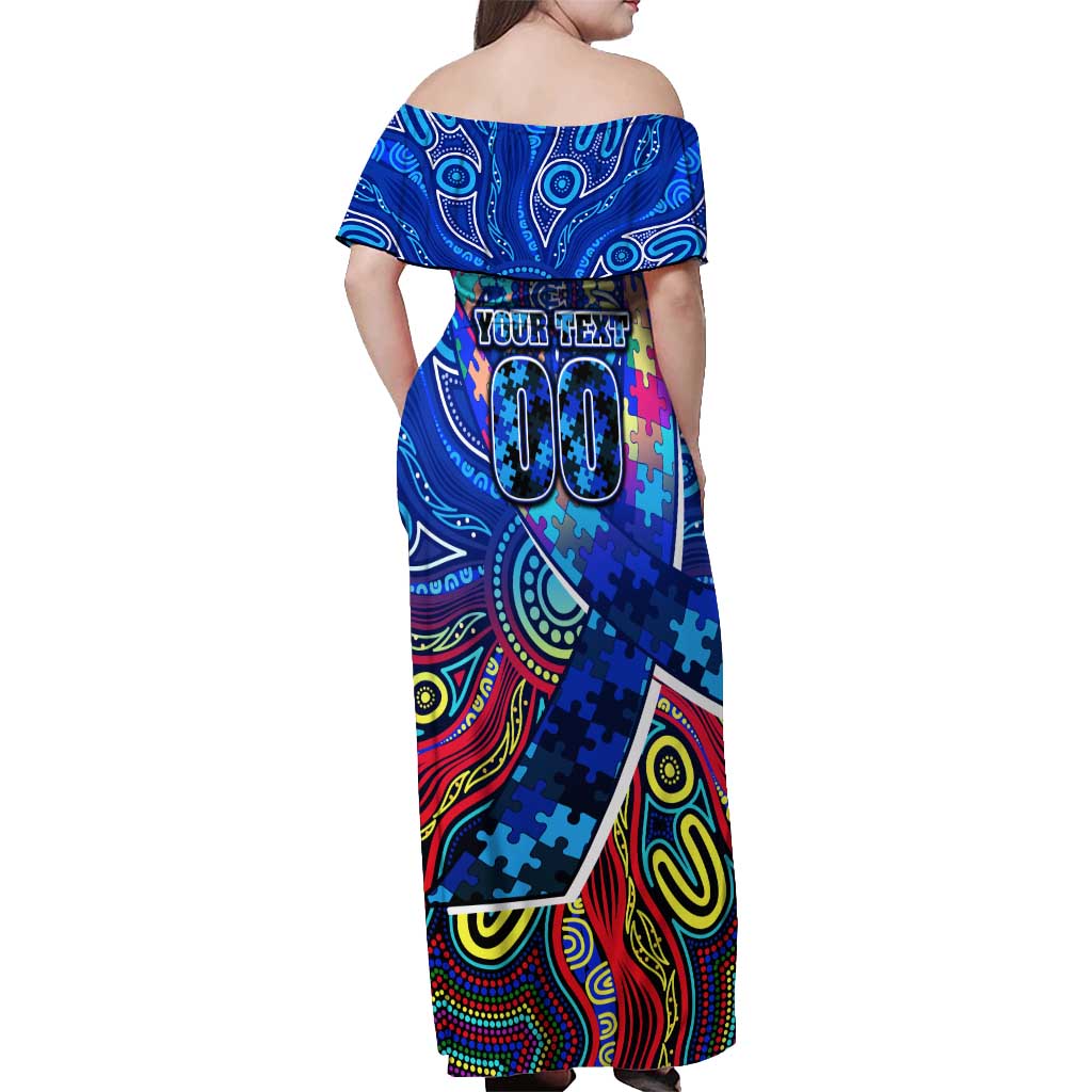 Autism Awareness Australia Carlton Blues Off Shoulder Maxi Dress Aboriginal Indigenous Art