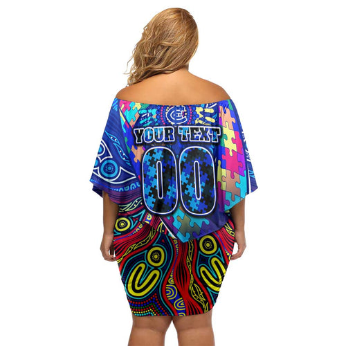 Autism Awareness Australia Carlton Blues Off Shoulder Short Dress Aboriginal Indigenous Art