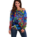 Autism Awareness Australia Carlton Blues Off Shoulder Sweater Aboriginal Indigenous Art