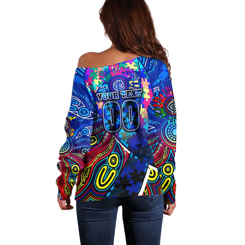 Autism Awareness Australia Carlton Blues Off Shoulder Sweater Aboriginal Indigenous Art