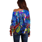 Autism Awareness Australia Carlton Blues Off Shoulder Sweater Aboriginal Indigenous Art