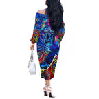 Autism Awareness Australia Carlton Blues Off The Shoulder Long Sleeve Dress Aboriginal Indigenous Art