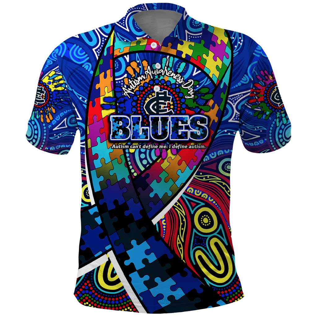 Autism Awareness Australia Carlton Blues Polo Shirt Aboriginal Indigenous Art