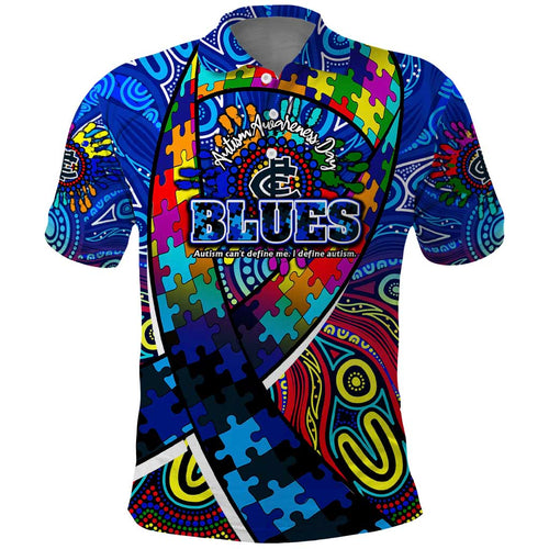 Autism Awareness Australia Carlton Blues Polo Shirt Aboriginal Indigenous Art