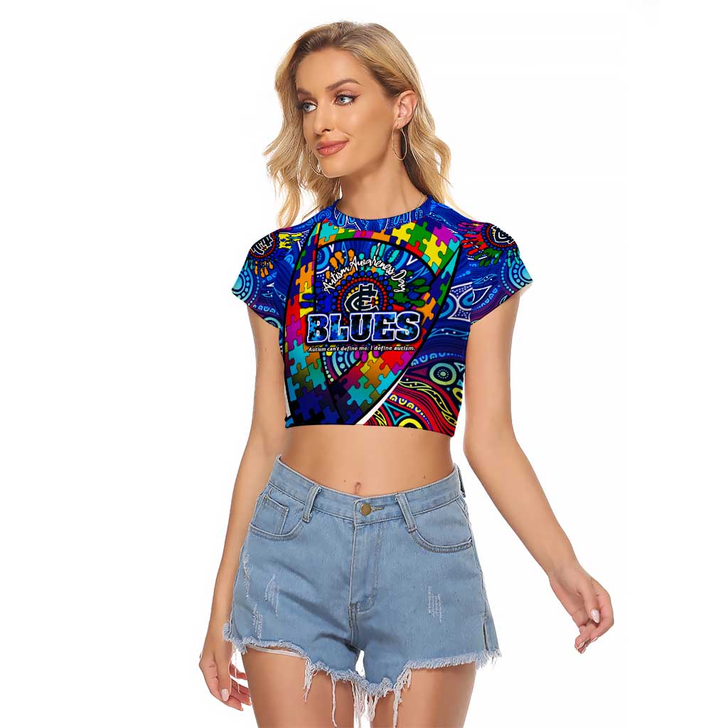Autism Awareness Australia Carlton Blues Raglan Cropped T Shirt Aboriginal Indigenous Art