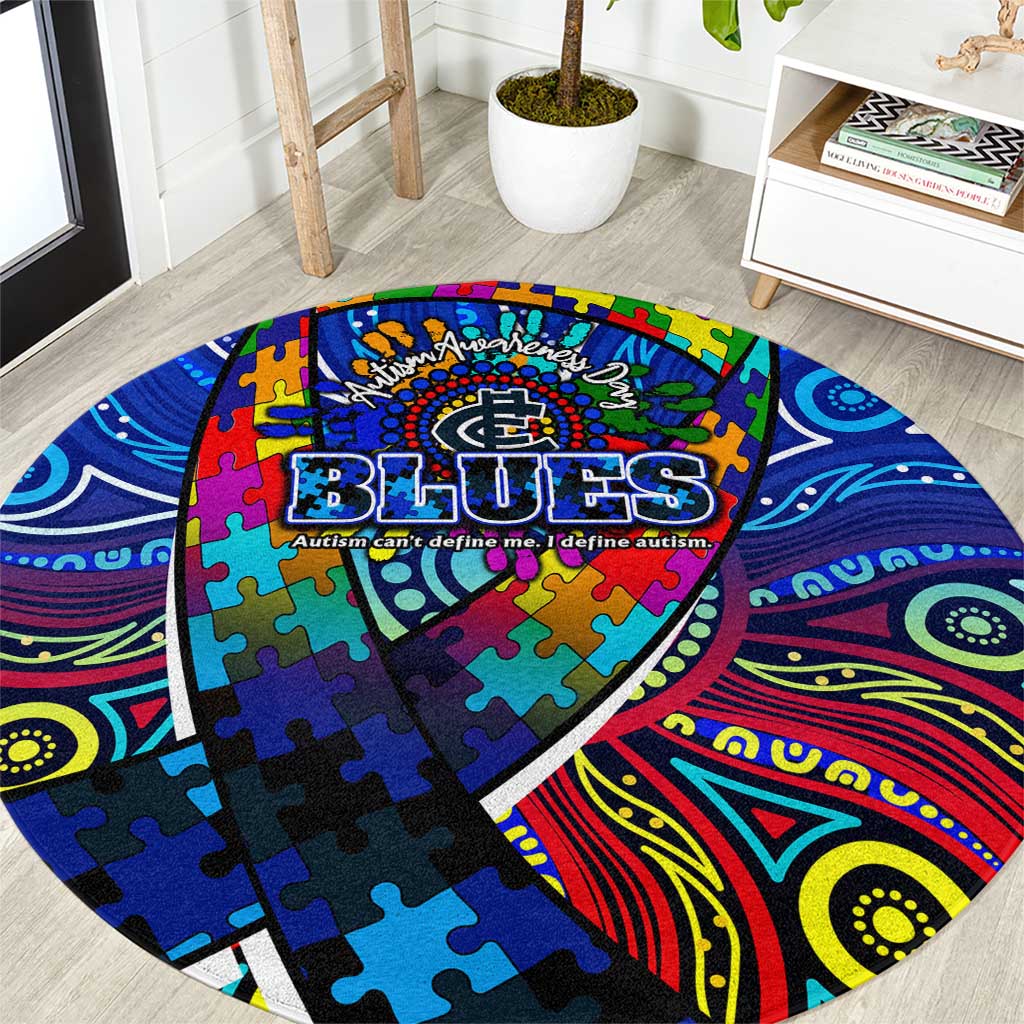 Autism Awareness Australia Carlton Blues Round Carpet Aboriginal Indigenous Art