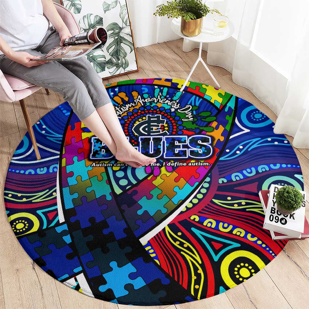 Autism Awareness Australia Carlton Blues Round Carpet Aboriginal Indigenous Art