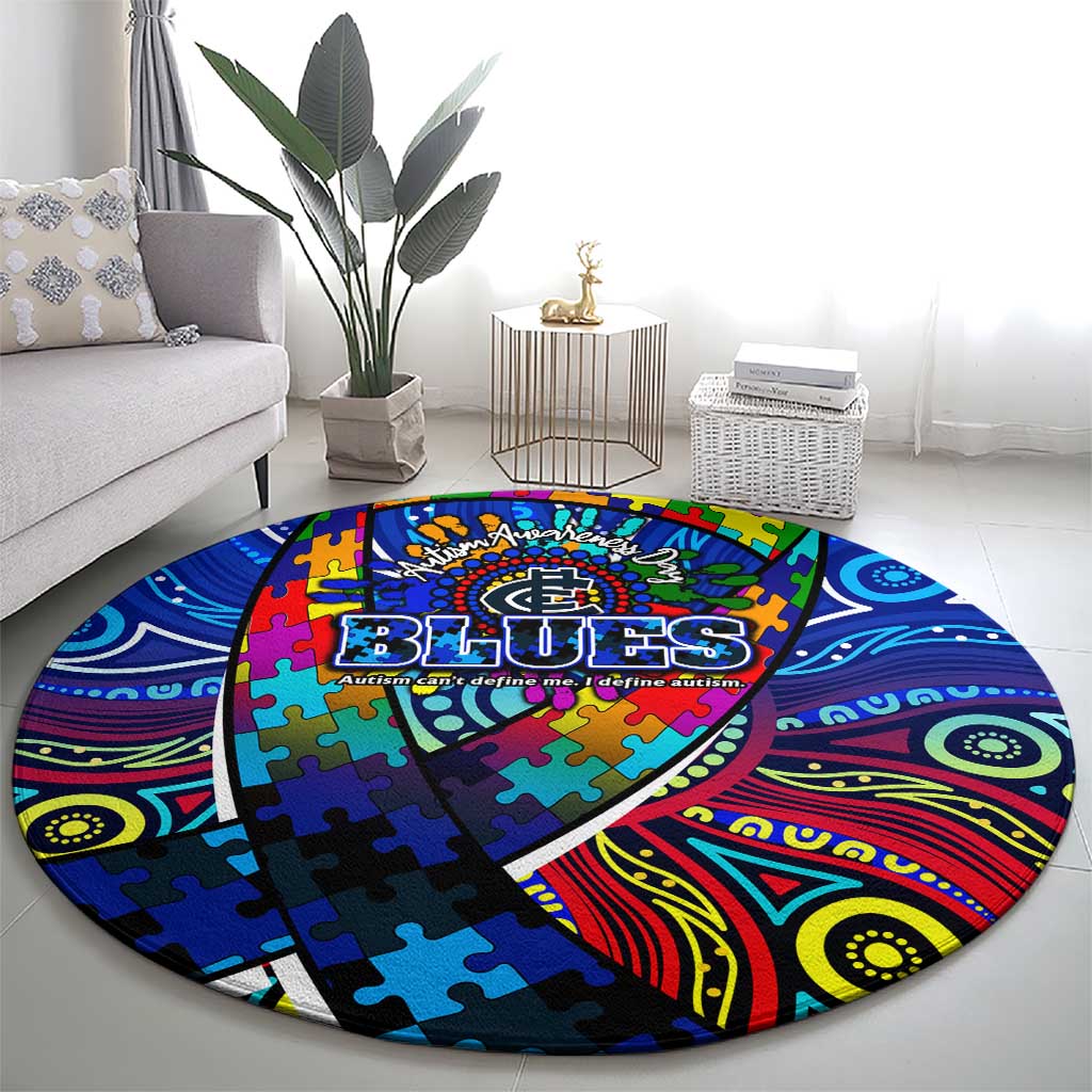 Autism Awareness Australia Carlton Blues Round Carpet Aboriginal Indigenous Art