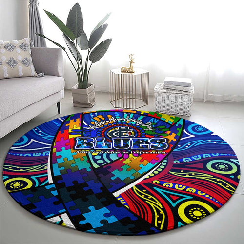 Autism Awareness Australia Carlton Blues Round Carpet Aboriginal Indigenous Art