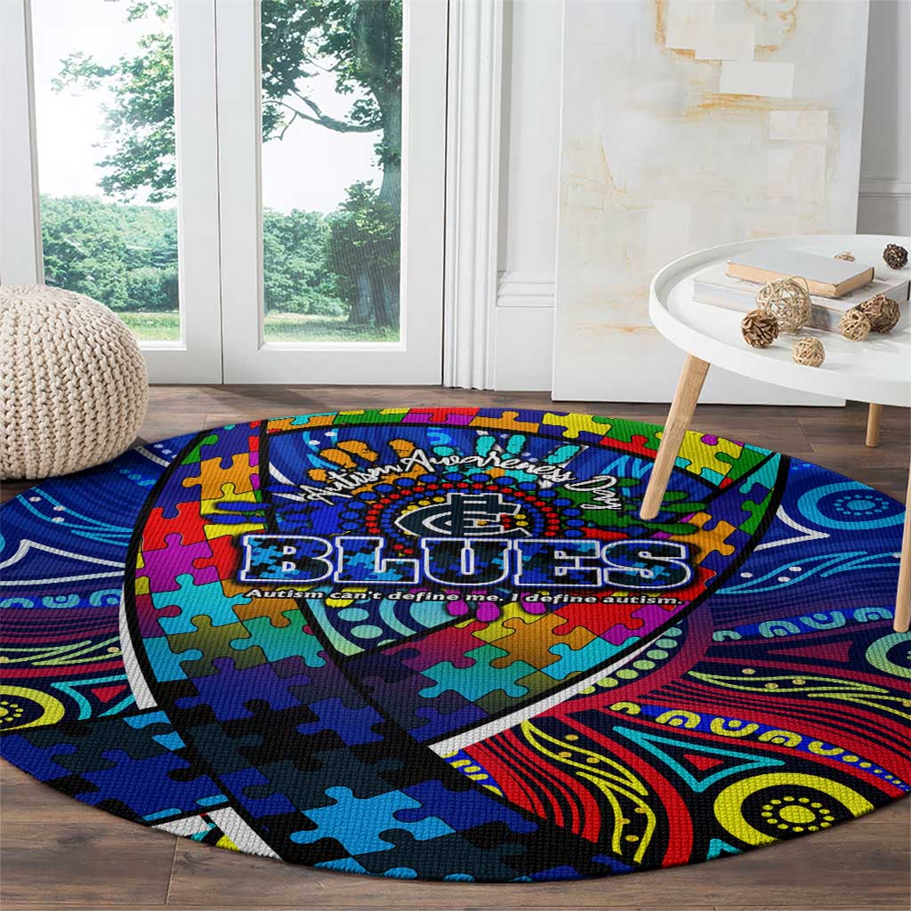 Autism Awareness Australia Carlton Blues Round Carpet Aboriginal Indigenous Art