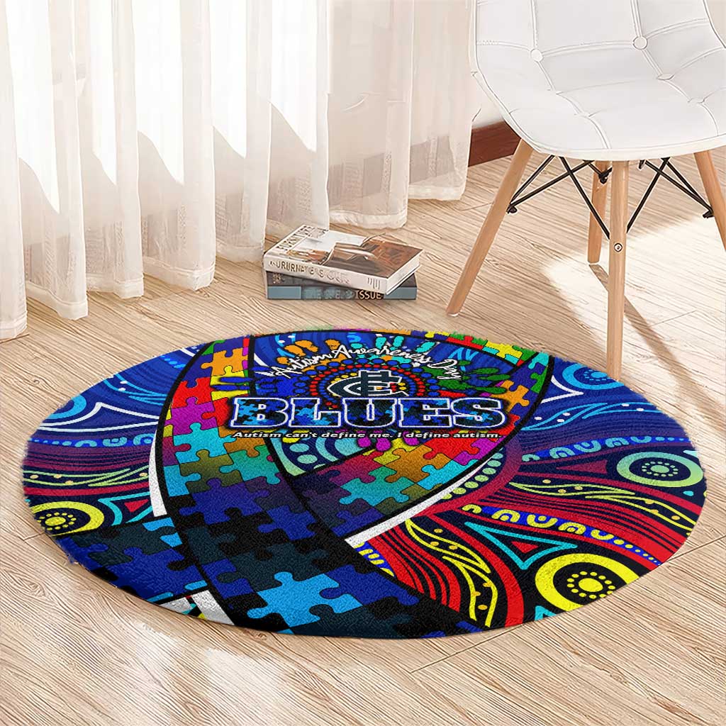 Autism Awareness Australia Carlton Blues Round Carpet Aboriginal Indigenous Art