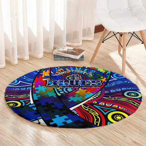 Autism Awareness Australia Carlton Blues Round Carpet Aboriginal Indigenous Art