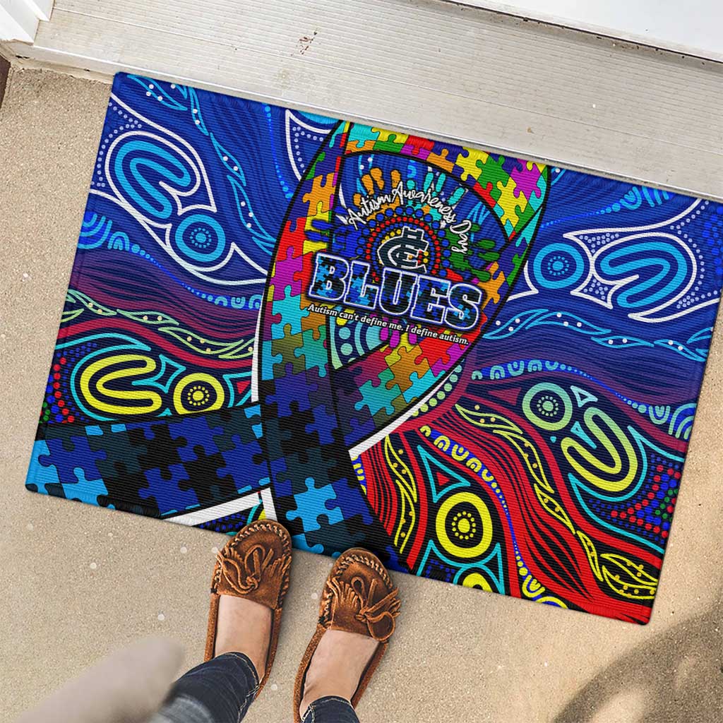 Autism Awareness Australia Carlton Blues Rubber Doormat Aboriginal Indigenous Art