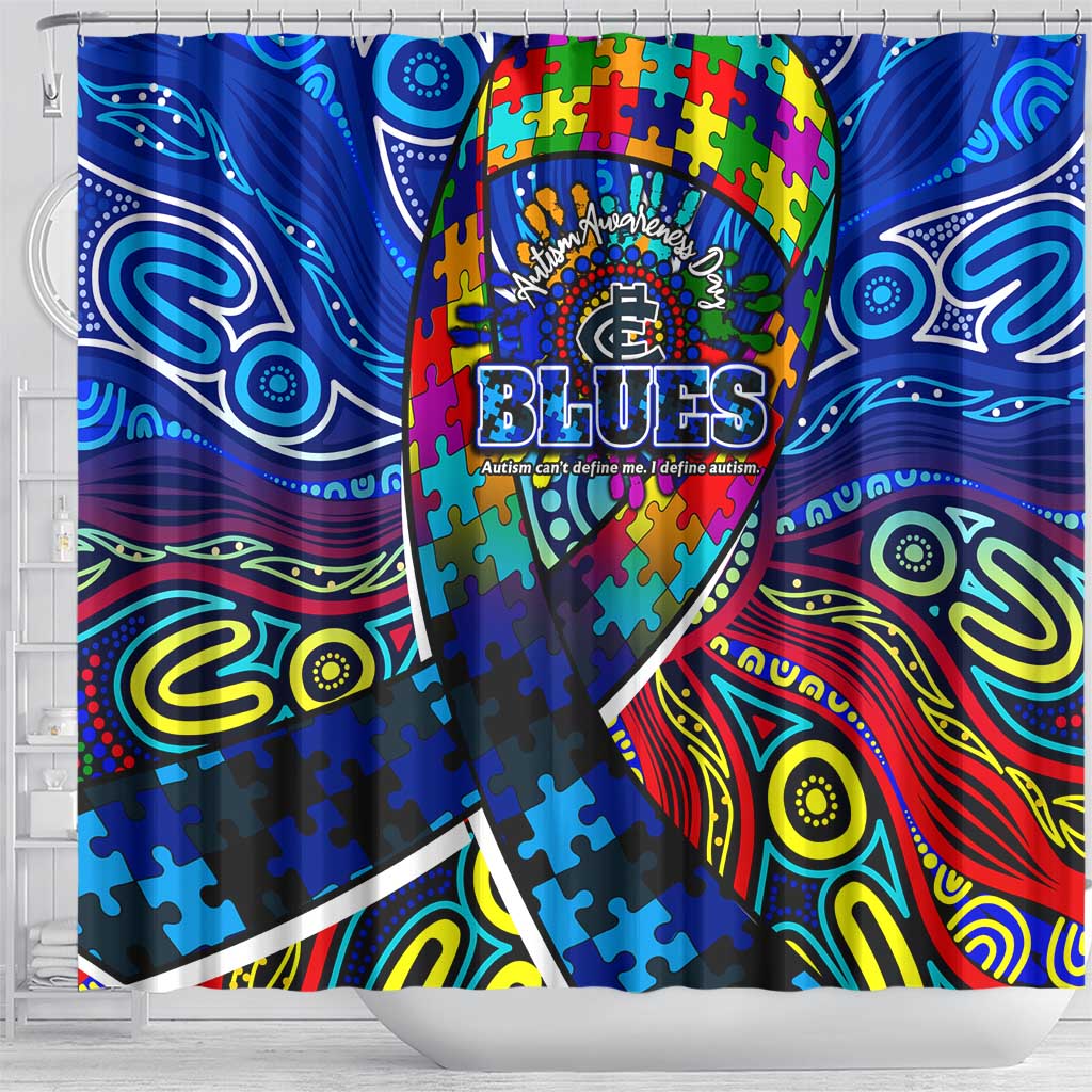 Autism Awareness Australia Carlton Blues Shower Curtain Aboriginal Indigenous Art
