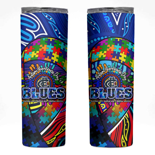 Autism Awareness Australia Carlton Blues Skinny Tumbler Aboriginal Indigenous Art
