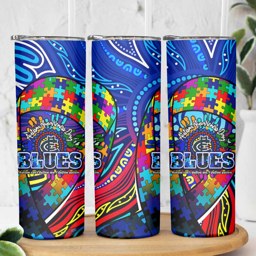 Autism Awareness Australia Carlton Blues Skinny Tumbler Aboriginal Indigenous Art