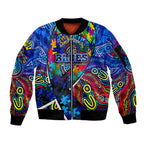 Autism Awareness Australia Carlton Blues Sleeve Zip Bomber Jacket Aboriginal Indigenous Art