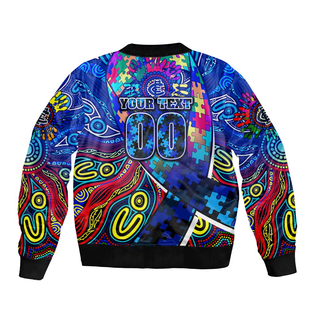 Autism Awareness Australia Carlton Blues Sleeve Zip Bomber Jacket Aboriginal Indigenous Art