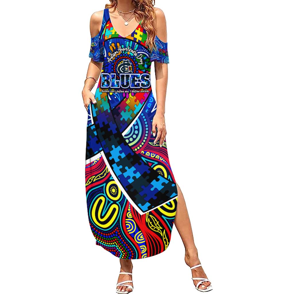 Autism Awareness Australia Carlton Blues Summer Maxi Dress Aboriginal Indigenous Art