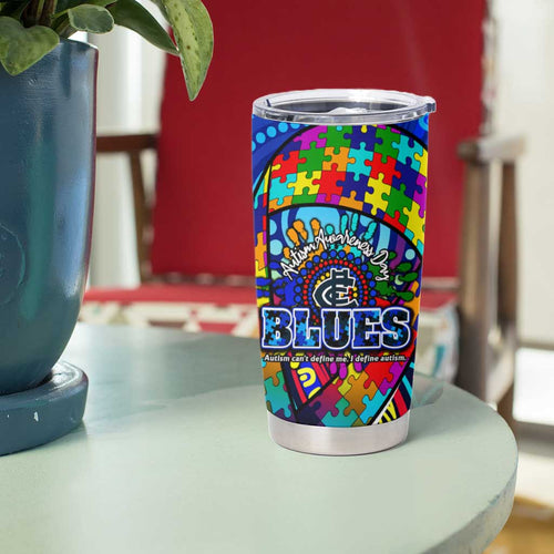 Autism Awareness Australia Carlton Blues Tumbler Cup Aboriginal Indigenous Art
