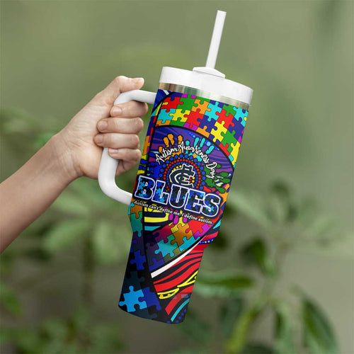 Autism Awareness Australia Carlton Blues Tumbler With Handle Aboriginal Indigenous Art