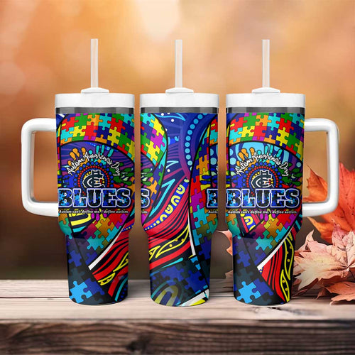 Autism Awareness Australia Carlton Blues Tumbler With Handle Aboriginal Indigenous Art