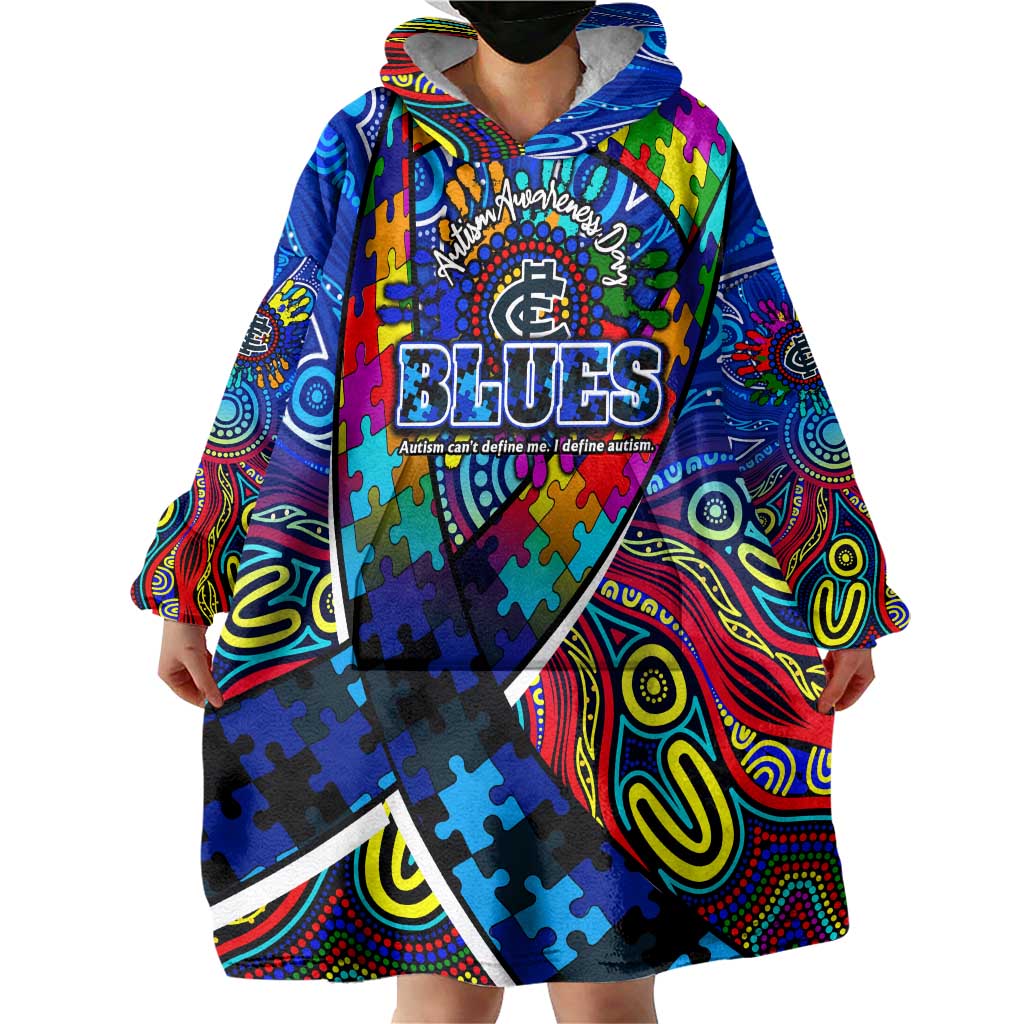 Autism Awareness Australia Carlton Blues Wearable Blanket Hoodie Aboriginal Indigenous Art
