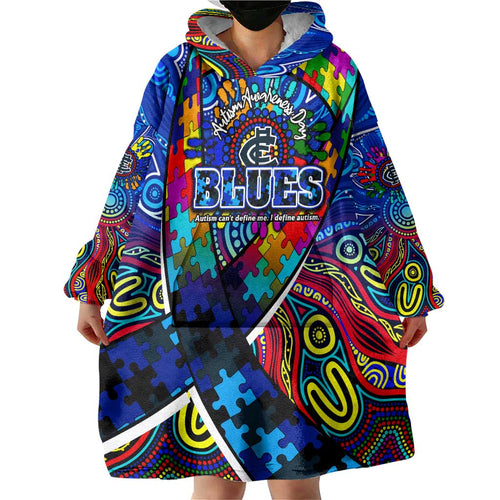 Autism Awareness Australia Carlton Blues Wearable Blanket Hoodie Aboriginal Indigenous Art