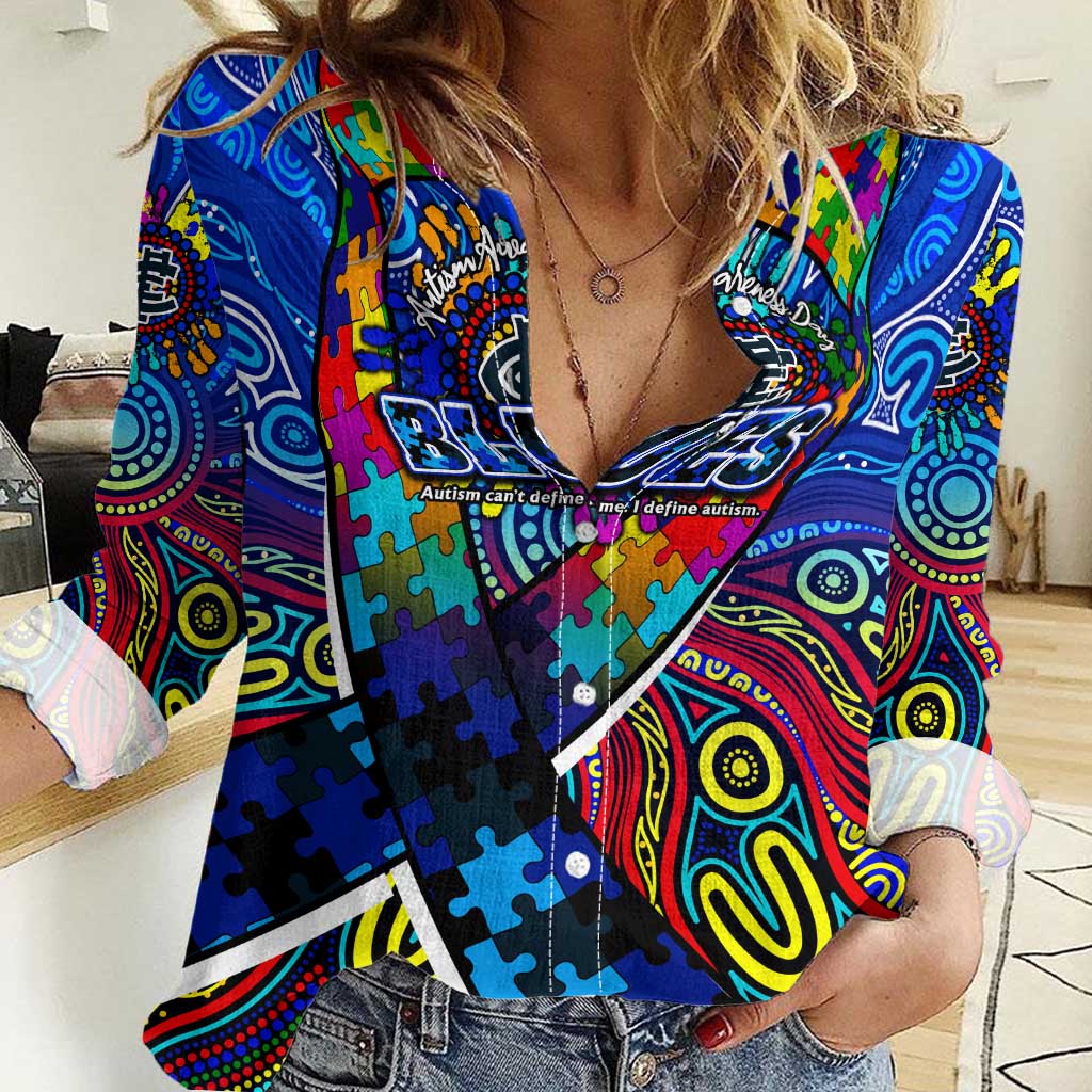 Autism Awareness Australia Carlton Blues Women Casual Shirt Aboriginal Indigenous Art