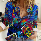 Autism Awareness Australia Carlton Blues Women Casual Shirt Aboriginal Indigenous Art