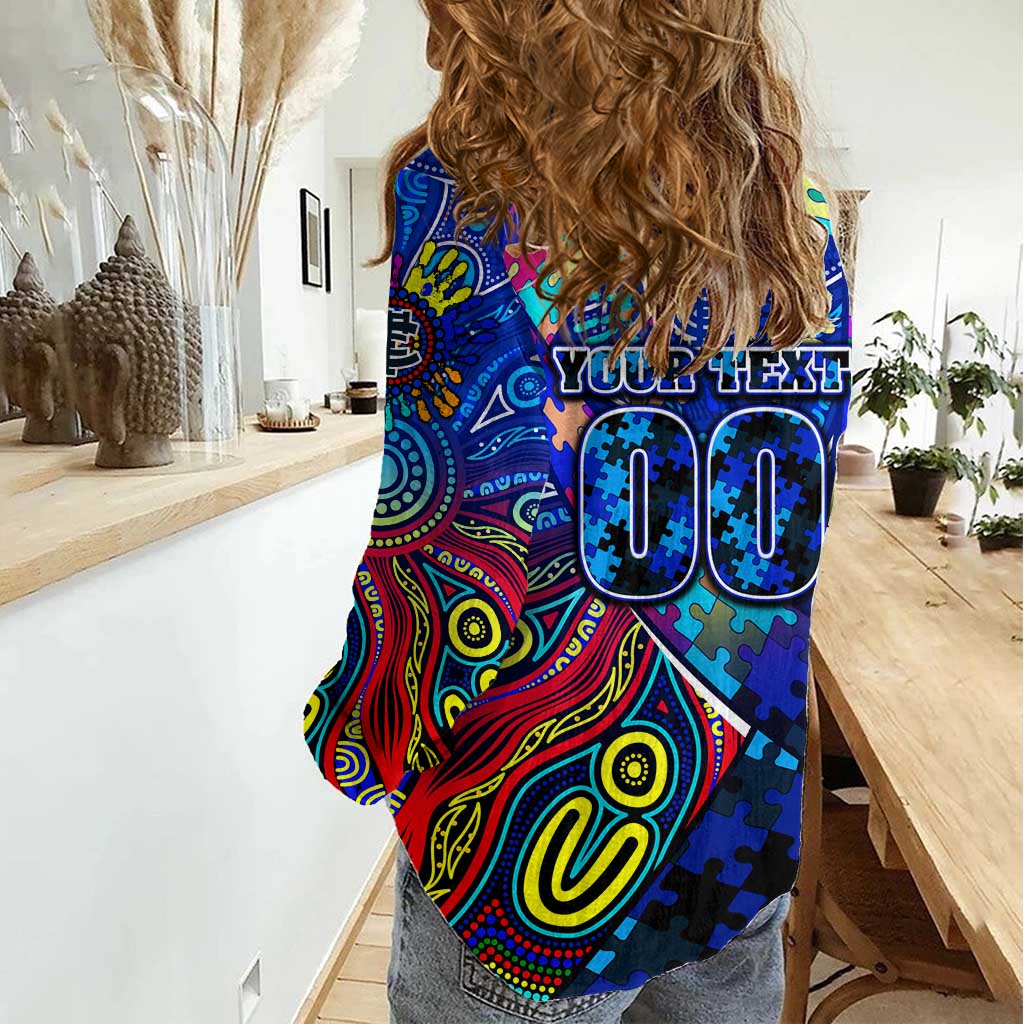 Autism Awareness Australia Carlton Blues Women Casual Shirt Aboriginal Indigenous Art