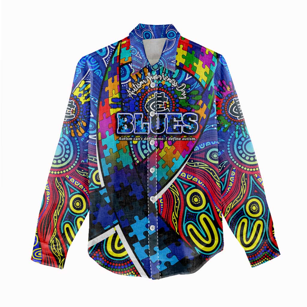 Autism Awareness Australia Carlton Blues Women Casual Shirt Aboriginal Indigenous Art