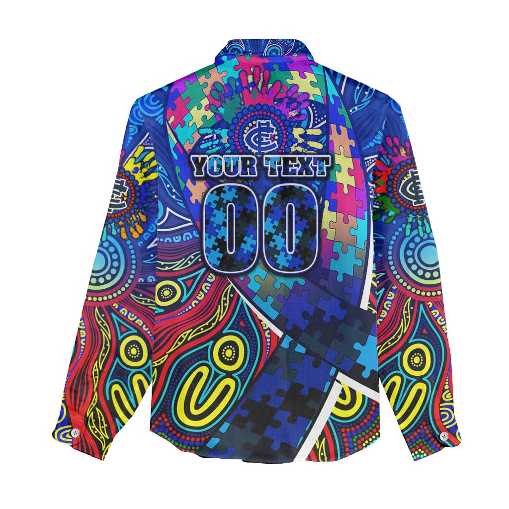 Autism Awareness Australia Carlton Blues Women Casual Shirt Aboriginal Indigenous Art