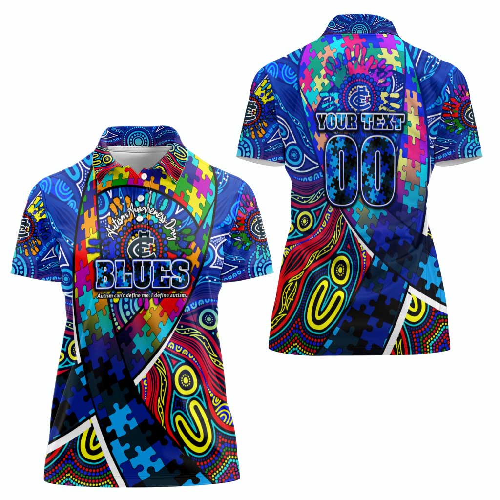 Autism Awareness Australia Carlton Blues Women Polo Shirt Aboriginal Indigenous Art
