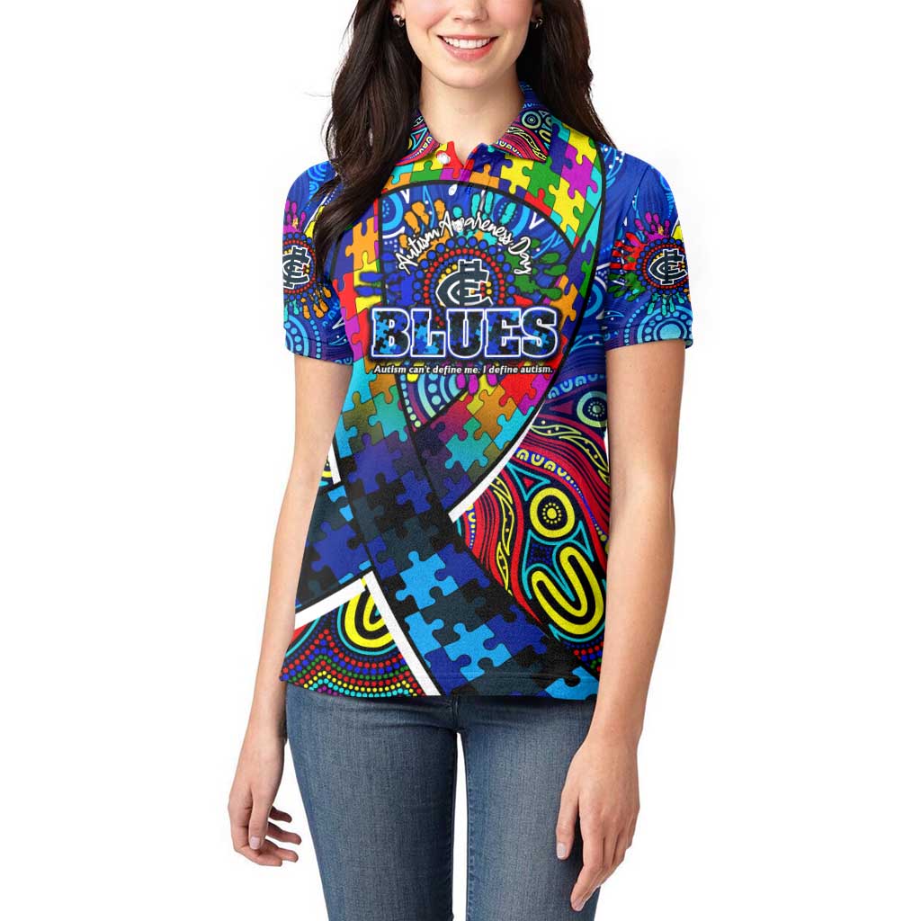 Autism Awareness Australia Carlton Blues Women Polo Shirt Aboriginal Indigenous Art