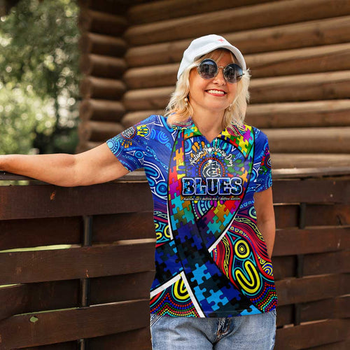 Autism Awareness Australia Carlton Blues Women Polo Shirt Aboriginal Indigenous Art