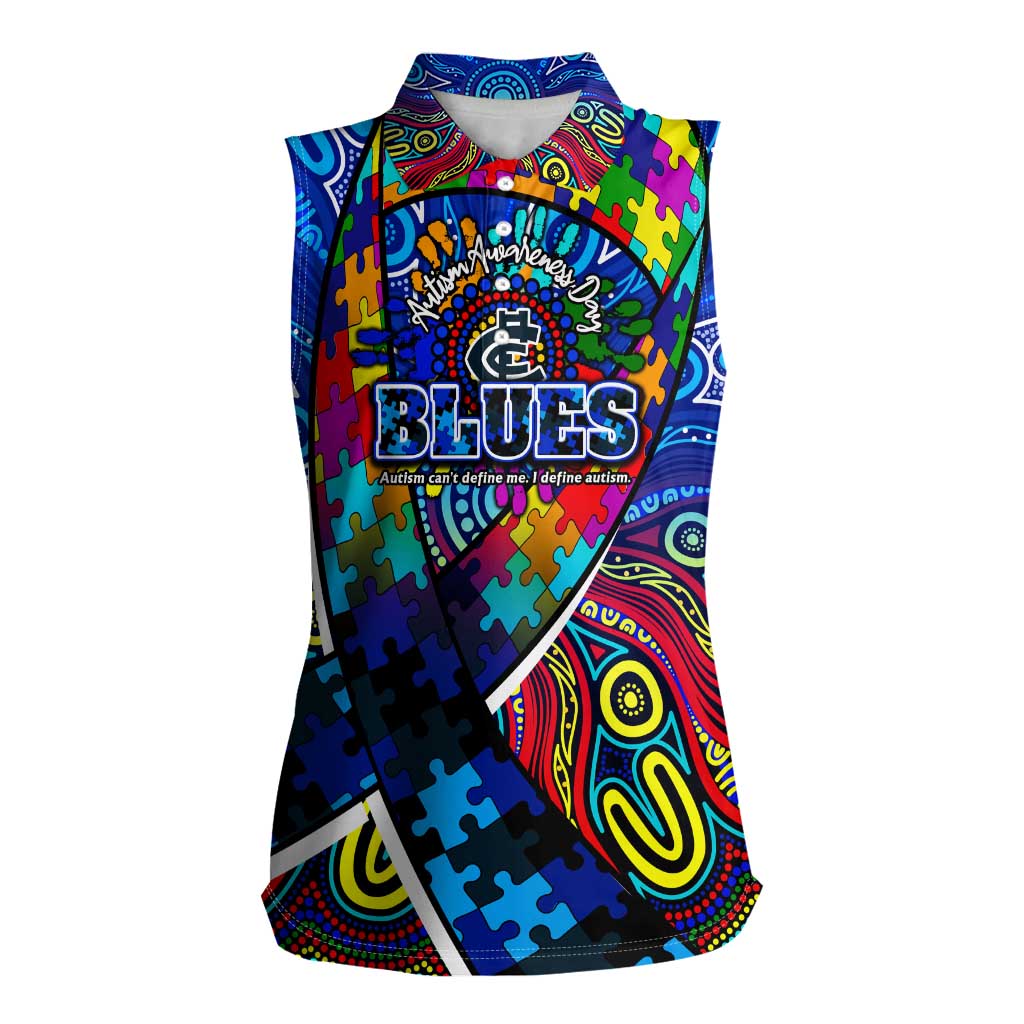 Autism Awareness Australia Carlton Blues Women Sleeveless Polo Shirt Aboriginal Indigenous Art
