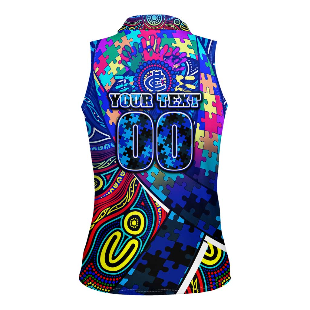 Autism Awareness Australia Carlton Blues Women Sleeveless Polo Shirt Aboriginal Indigenous Art
