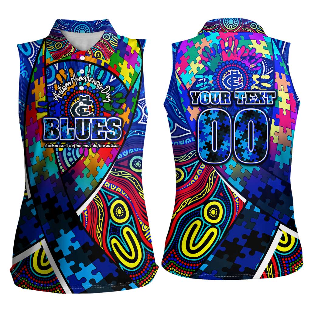 Autism Awareness Australia Carlton Blues Women Sleeveless Polo Shirt Aboriginal Indigenous Art