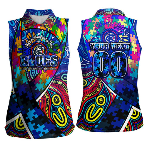 Autism Awareness Australia Carlton Blues Women Sleeveless Polo Shirt Aboriginal Indigenous Art
