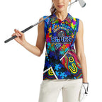 Autism Awareness Australia Carlton Blues Women Sleeveless Polo Shirt Aboriginal Indigenous Art