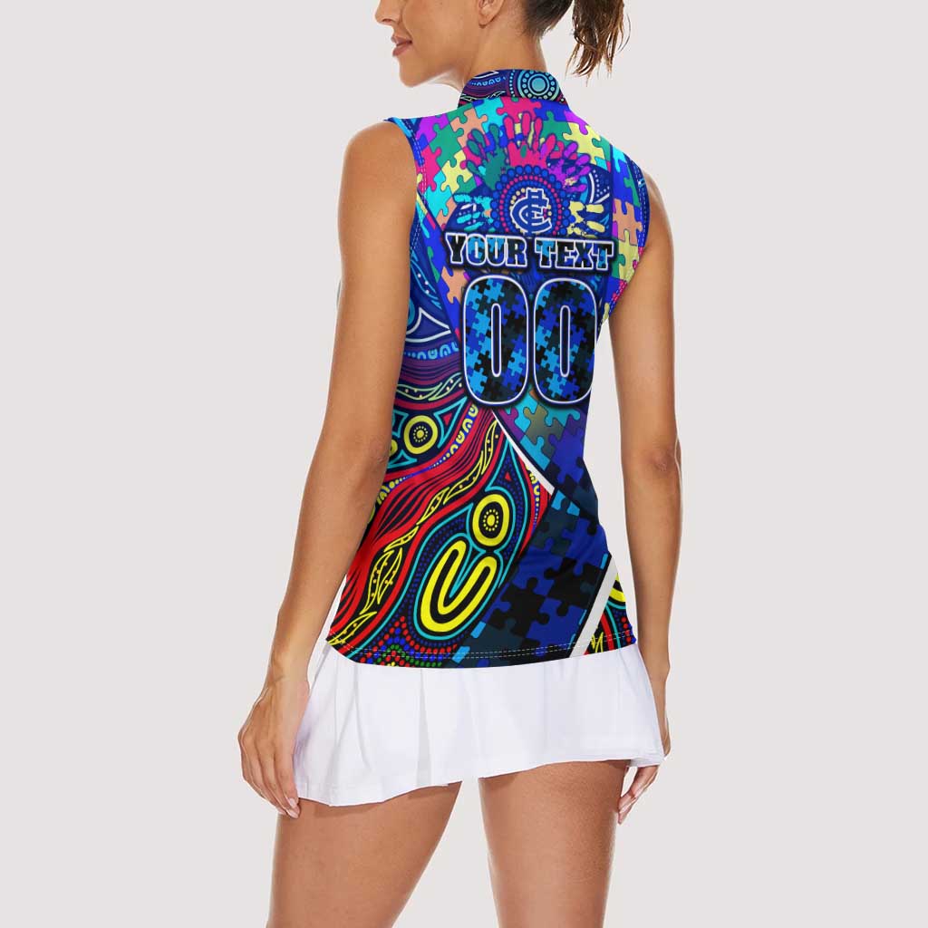 Autism Awareness Australia Carlton Blues Women Sleeveless Polo Shirt Aboriginal Indigenous Art