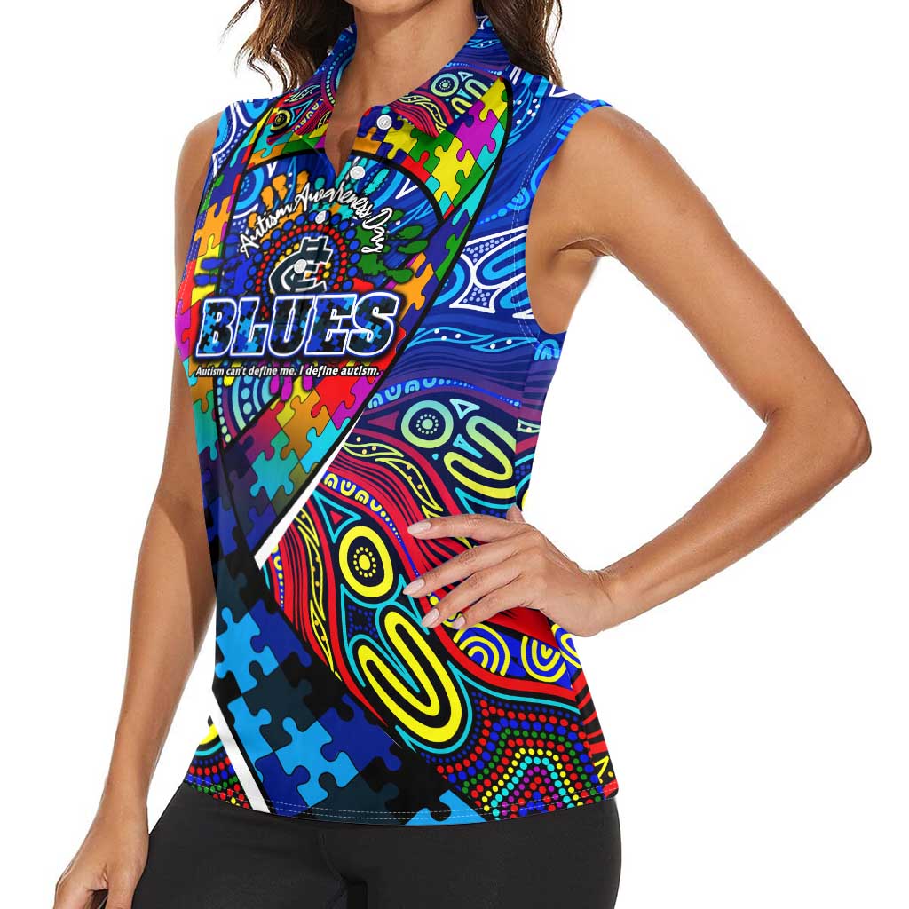 Autism Awareness Australia Carlton Blues Women Sleeveless Polo Shirt Aboriginal Indigenous Art