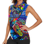 Autism Awareness Australia Carlton Blues Women Sleeveless Polo Shirt Aboriginal Indigenous Art