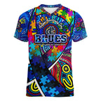 Autism Awareness Australia Carlton Blues Women V-Neck T-Shirt Aboriginal Indigenous Art