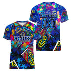 Autism Awareness Australia Carlton Blues Women V-Neck T-Shirt Aboriginal Indigenous Art