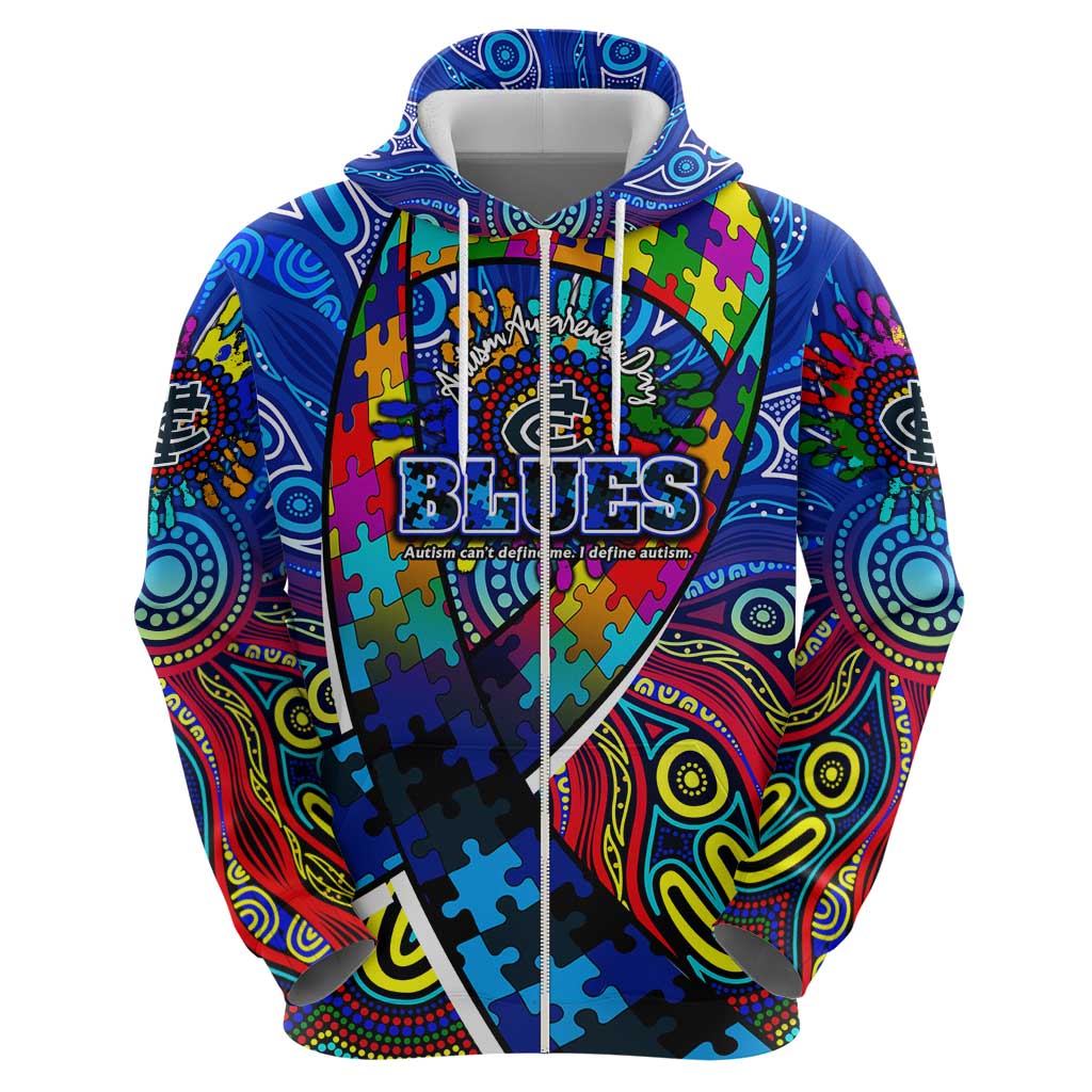 Autism Awareness Australia Carlton Blues Zip Hoodie Aboriginal Indigenous Art