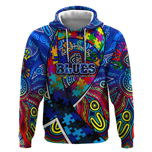 Autism Awareness Australia Carlton Blues Zip Hoodie Aboriginal Indigenous Art