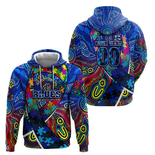 Autism Awareness Australia Carlton Blues Zip Hoodie Aboriginal Indigenous Art