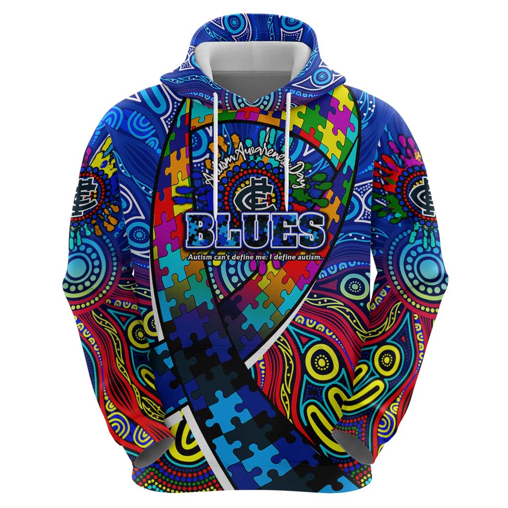 Autism Awareness Australia Carlton Blues Zip Hoodie Aboriginal Indigenous Art